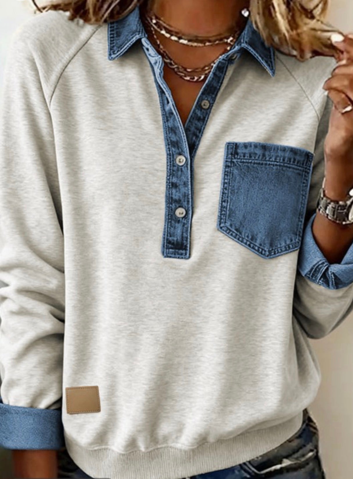 Denim Patchwork Sweatshirt