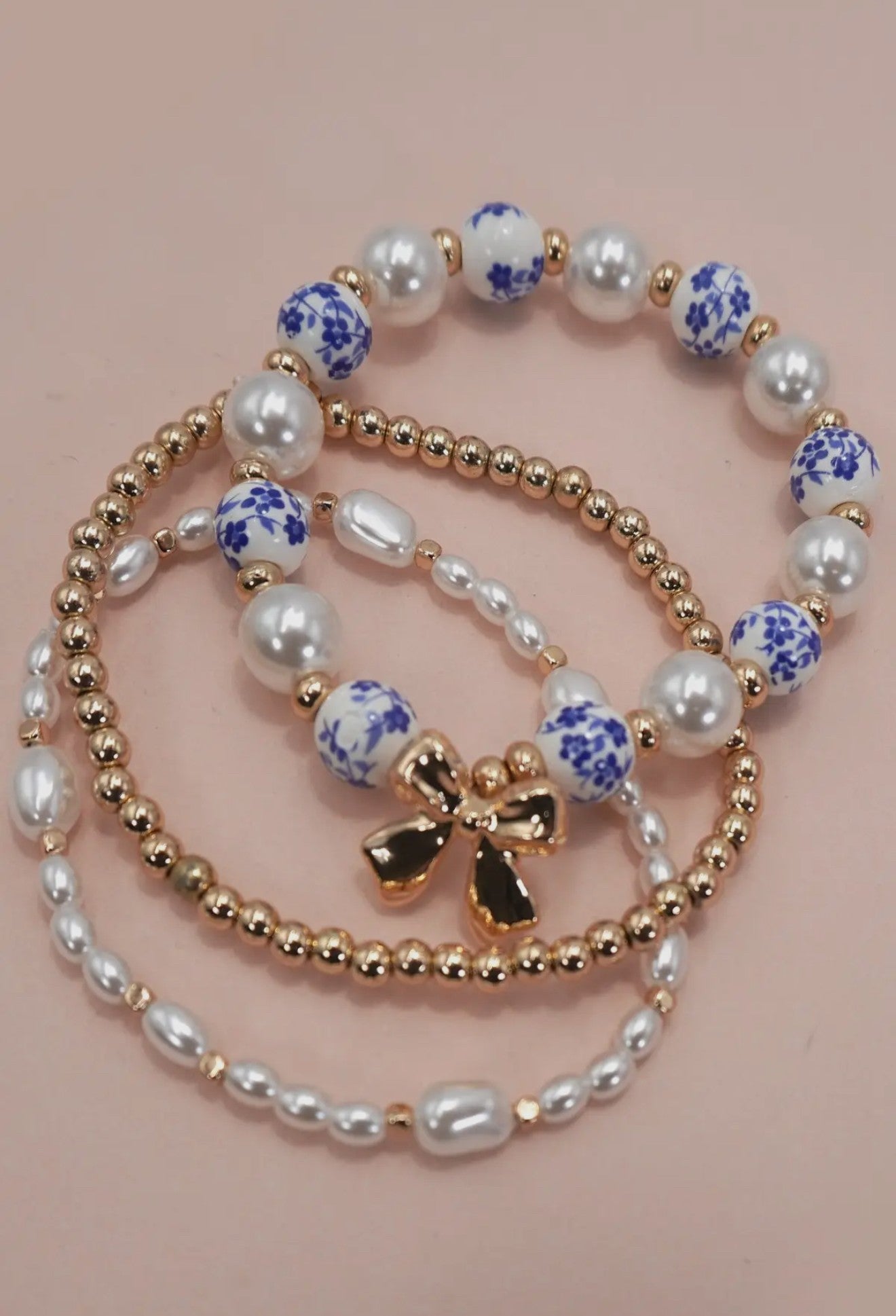 Layered Blue Ceramic Porcelain Bow Bracelet