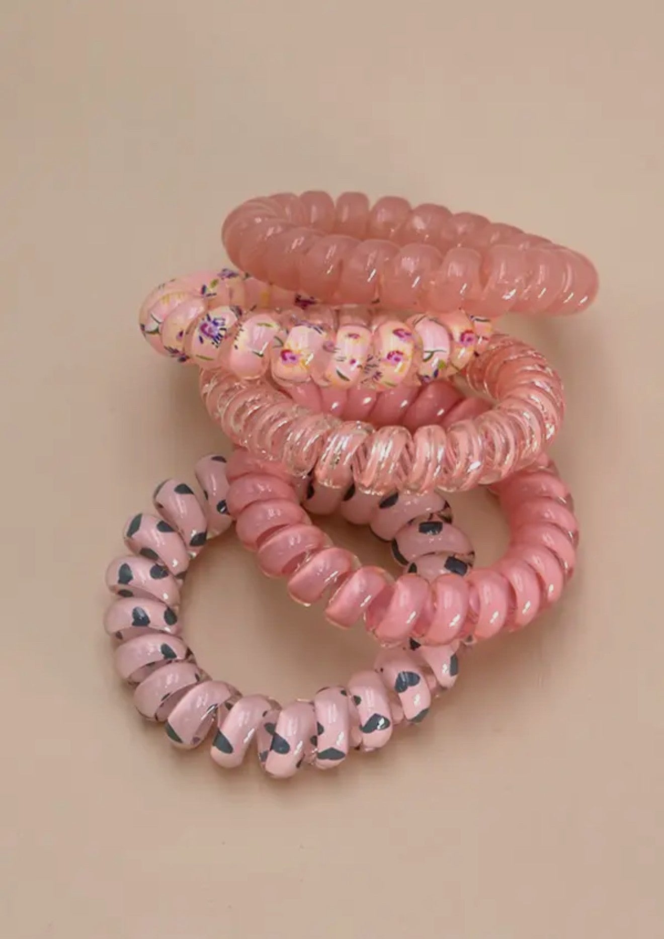 Mix Solid FLower Checker Hair Coils-5pc-Pink