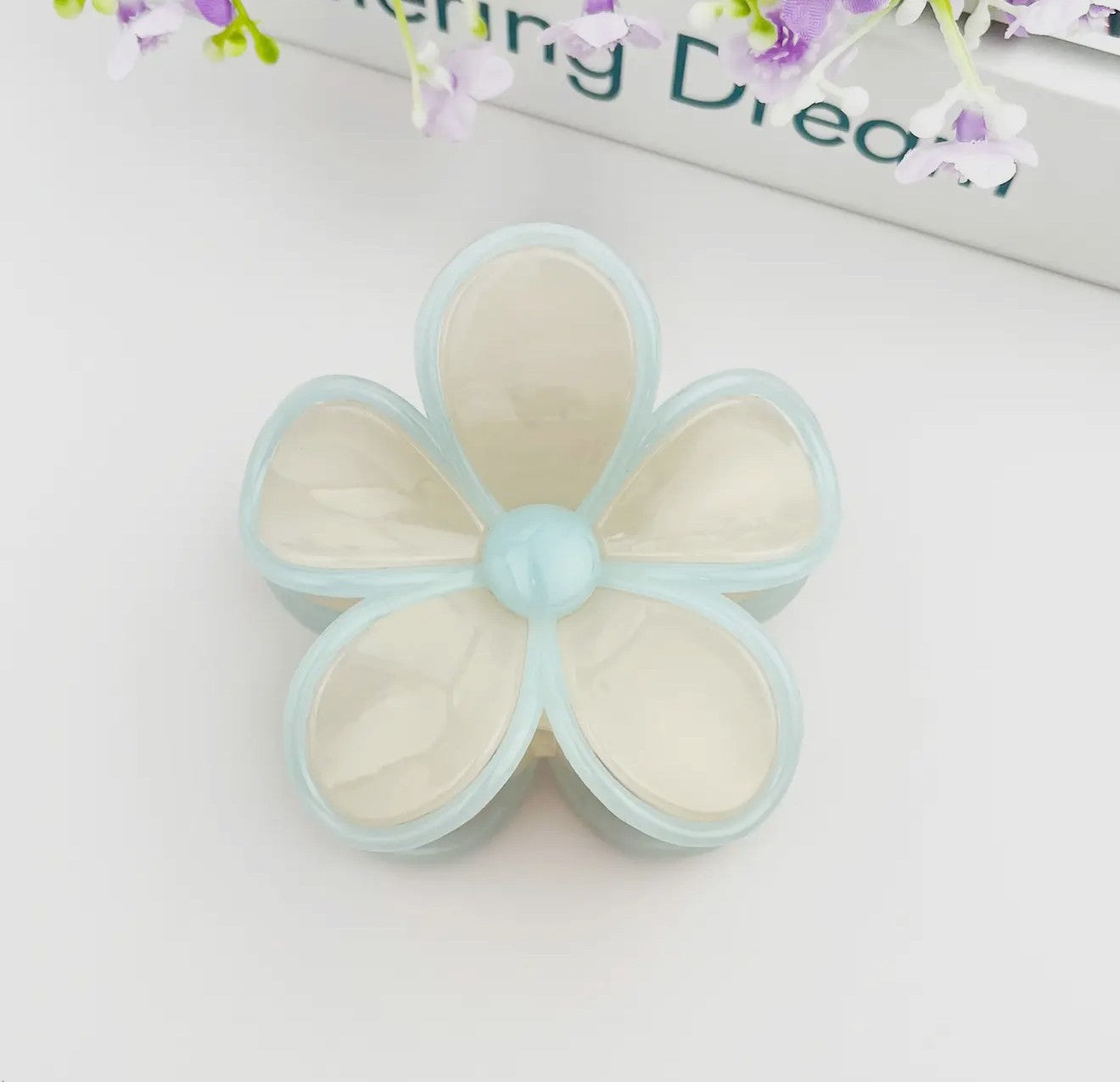 Two Color Plumeria Claw Clip-Blue