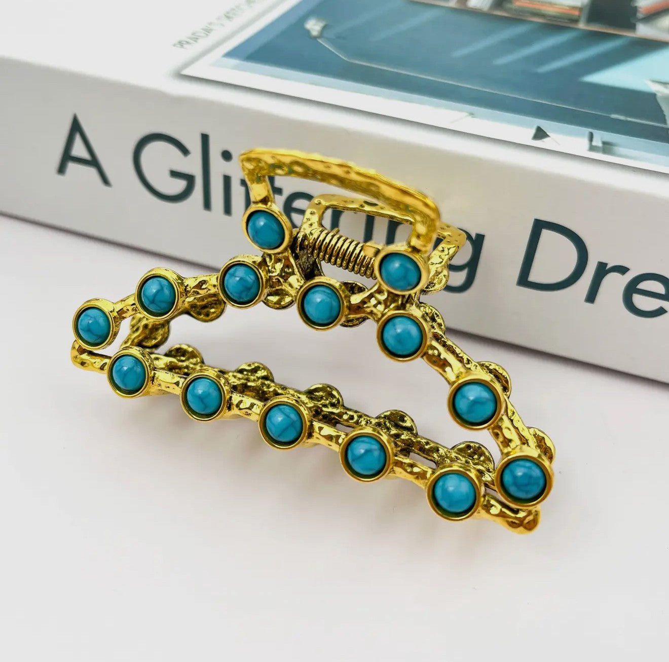 Vintage Turquoise Hair Clip-Gold