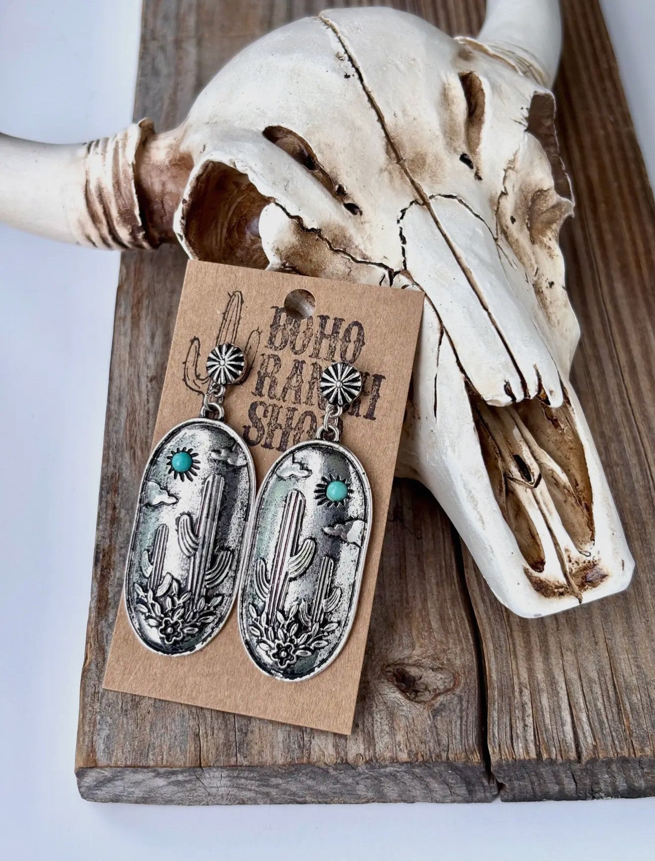 Western Cactus Scenery Statement Drop Earrings