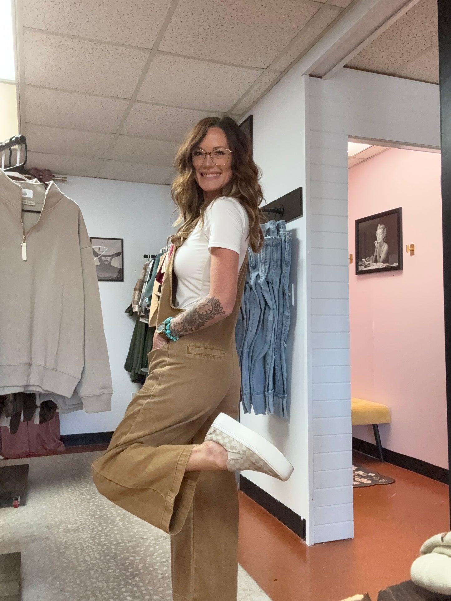 Washed Knot Strap Pockets Jumpsuit- Deep Camel