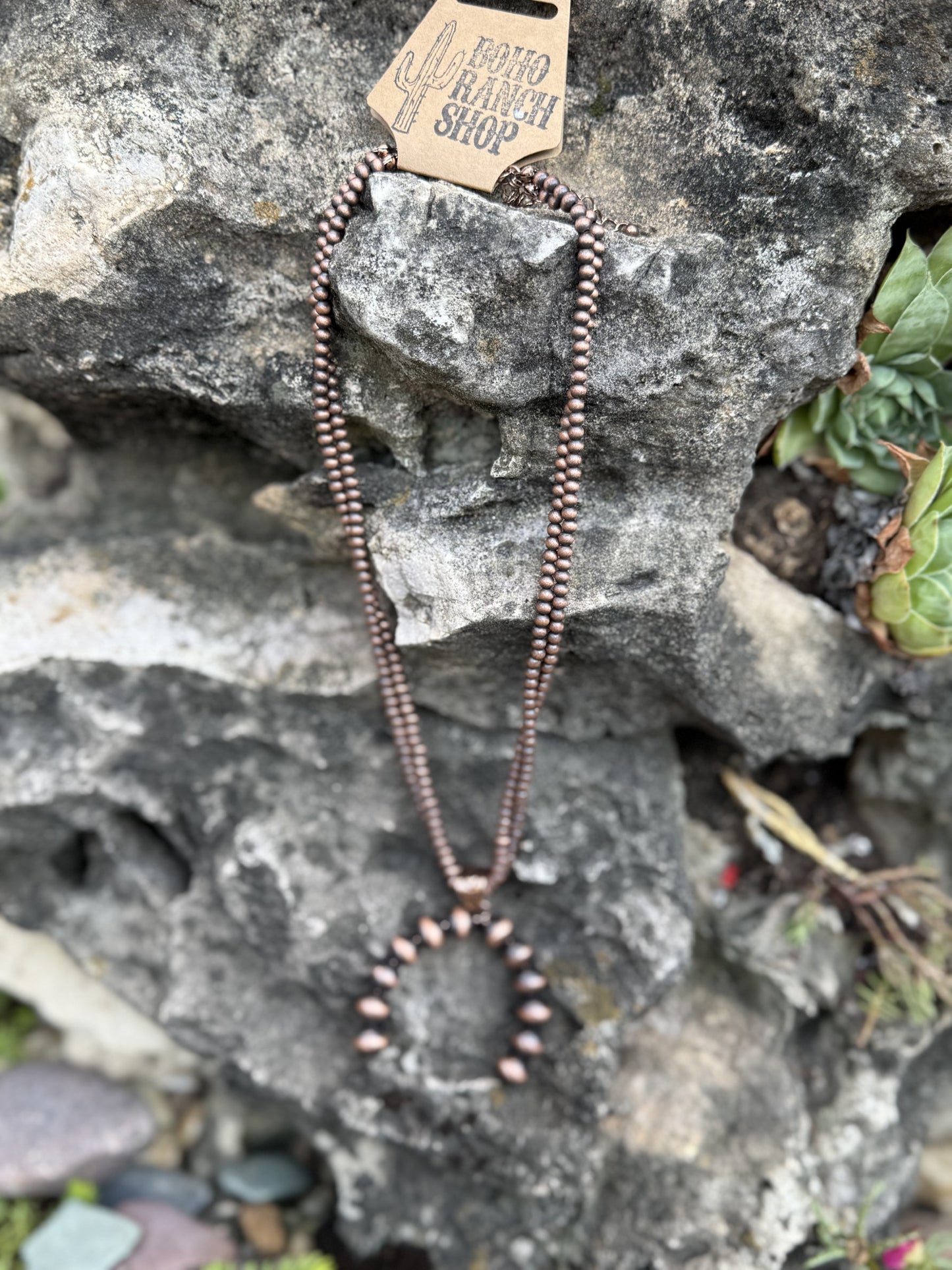 2 Layered Western Navajo Pearl Necklace- Copper