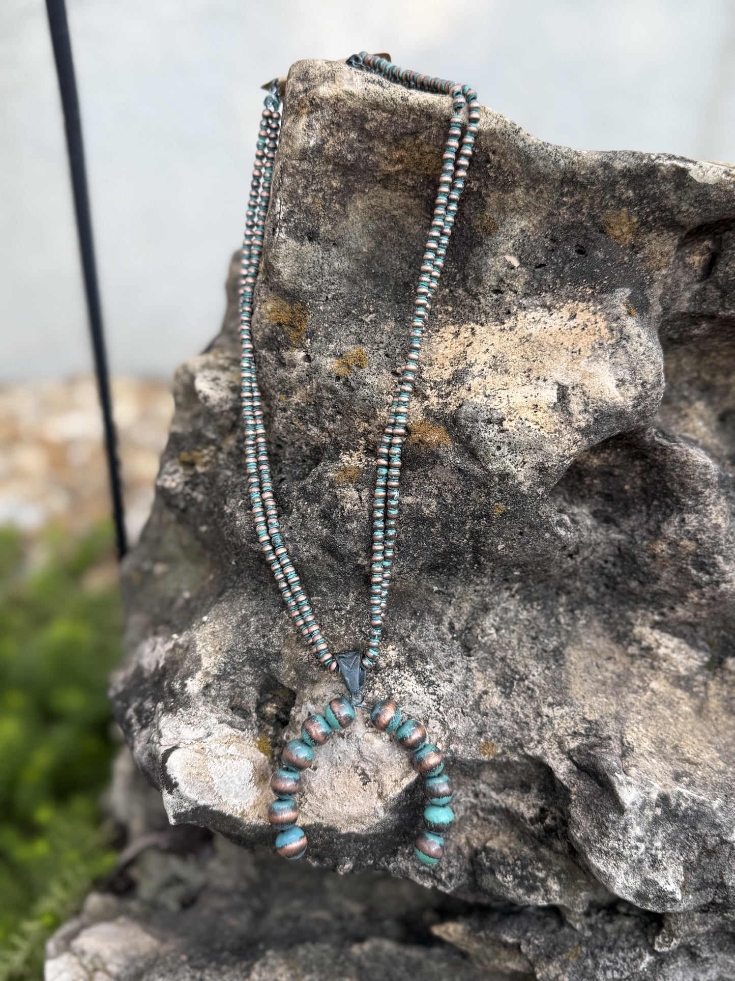 2 Layered Western Navajo Pearl Necklace- Patina
