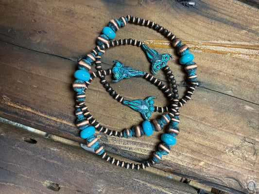 3 Layer Navajo Pearl and Stone Stretch Bracelet- Patina Turquoise