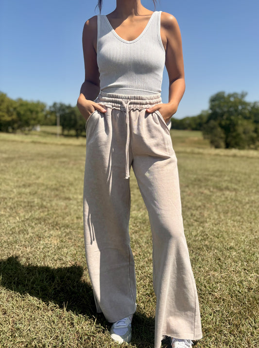 Acid Wash Fleece Sweatpants-Ash Mocha