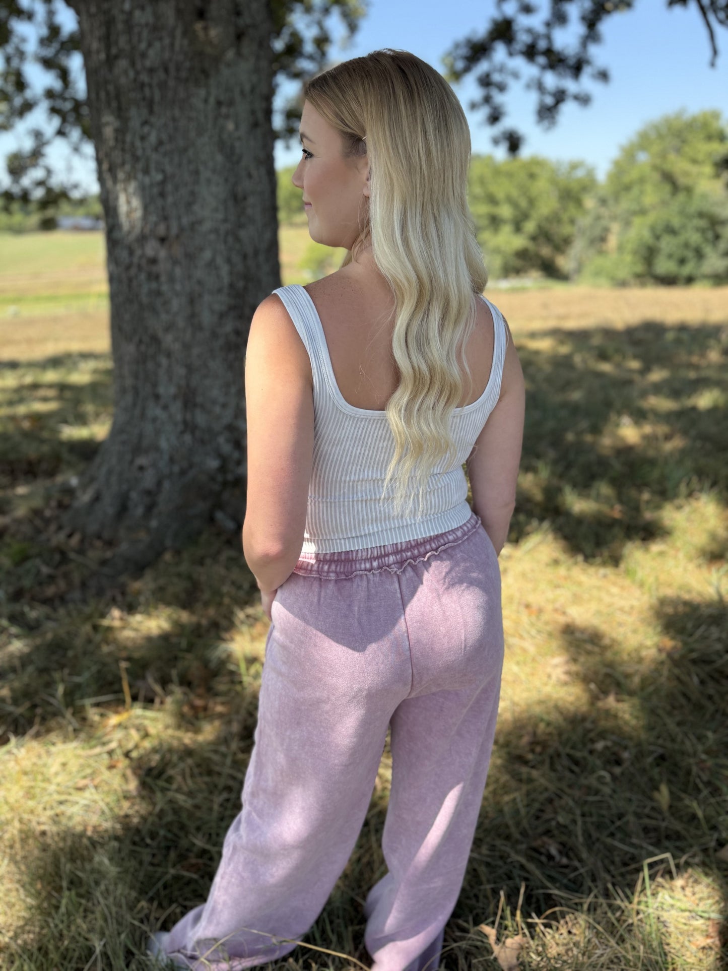 Acid Wash Fleece Sweatpants-LT Rose