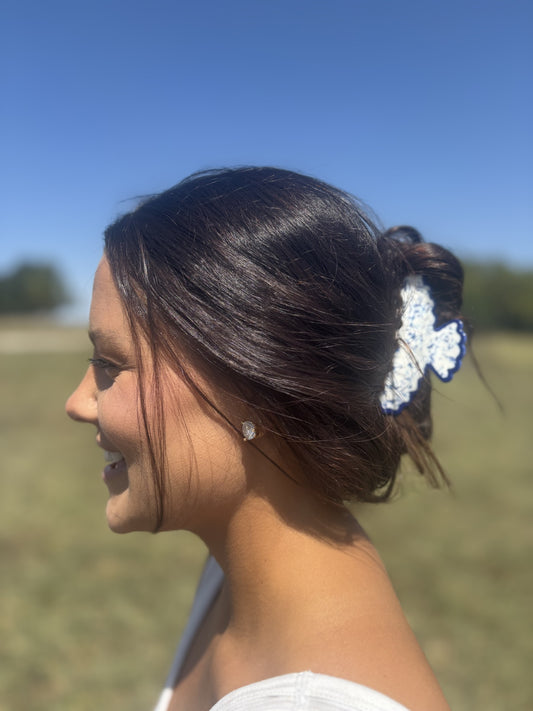 Artistic Wave Spotted Tie Dye Claw Clip-Blue/White