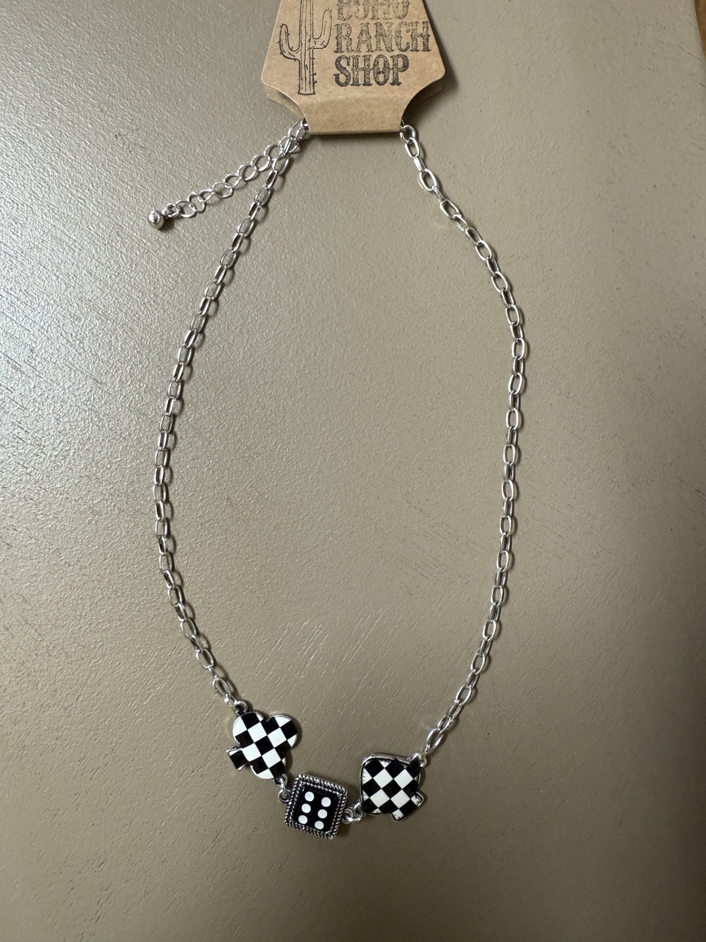 Checkered Dice Necklace- Black