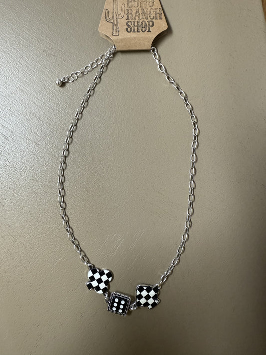 Checkered Dice Necklace- Black