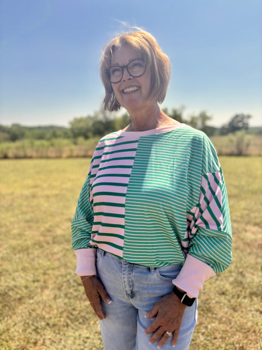 Color Block Exposed Slit Sweatshirt-Curvy