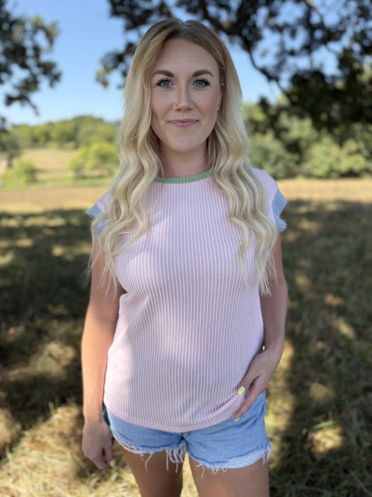 Colorblock Corded Cap Sleeve Tee