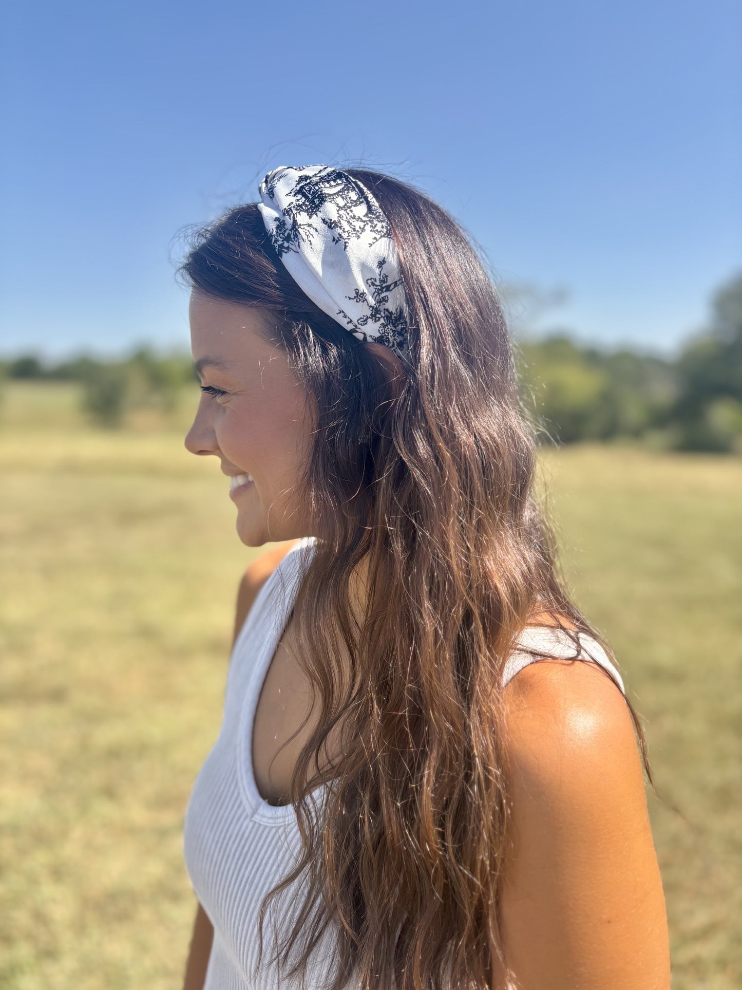 Floral Toile Pattern Vintage Hair Band- Black