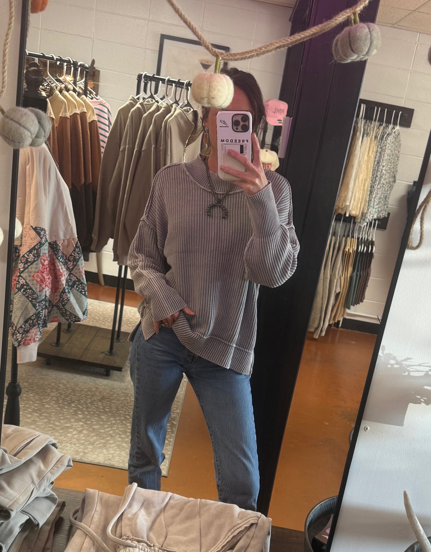 Washed Side Slit Oversized Sweater-Sleet