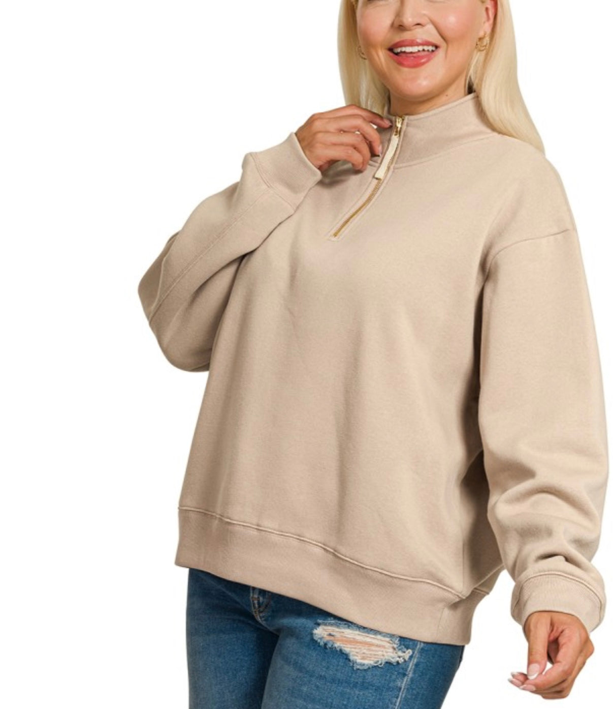 Fleece Half Zip Sweatshirt- Curvy