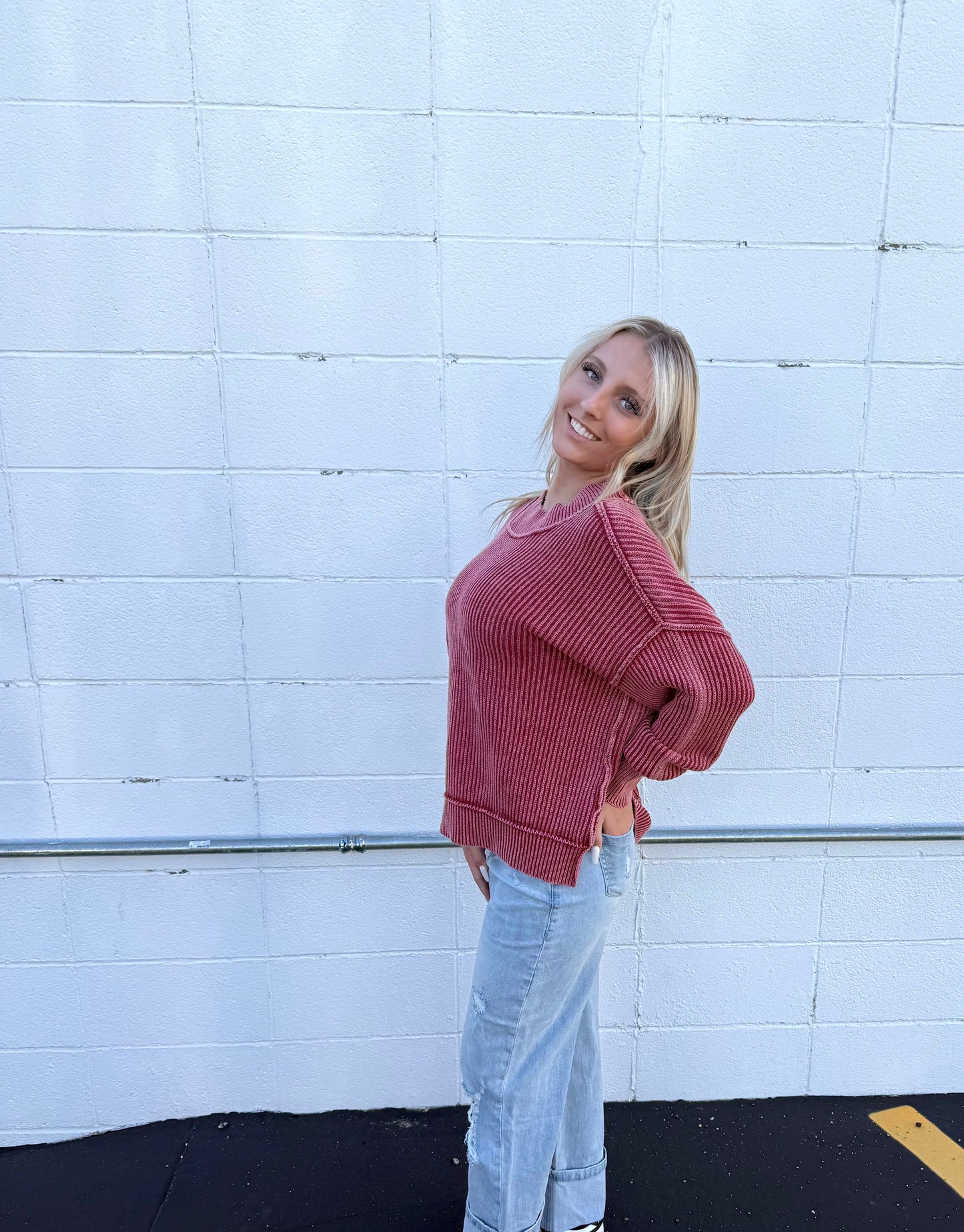 Washed Side Slit Oversized Sweater