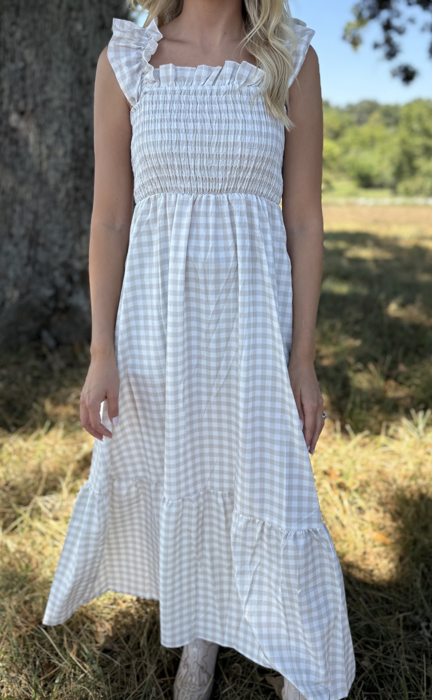 Gingham Smocked Maxi Dress