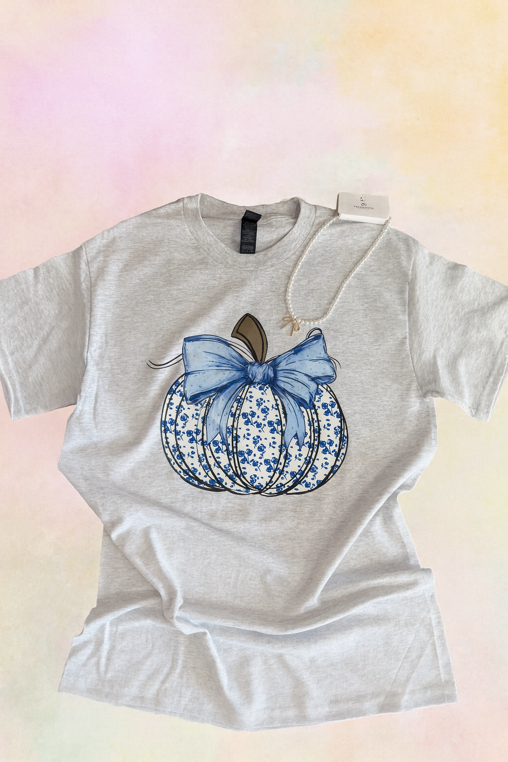 Blue and White Pumpkin T-Shirt- Heather Gray