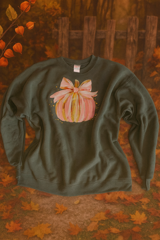 Watercolor Pumpkin Crewneck Sweatshirt- Olive