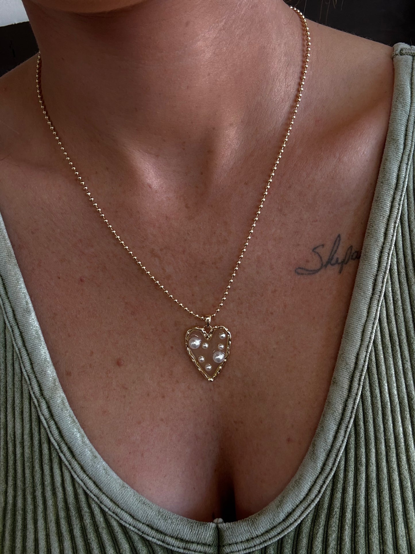 Beaded Necklace with Heart Pendant