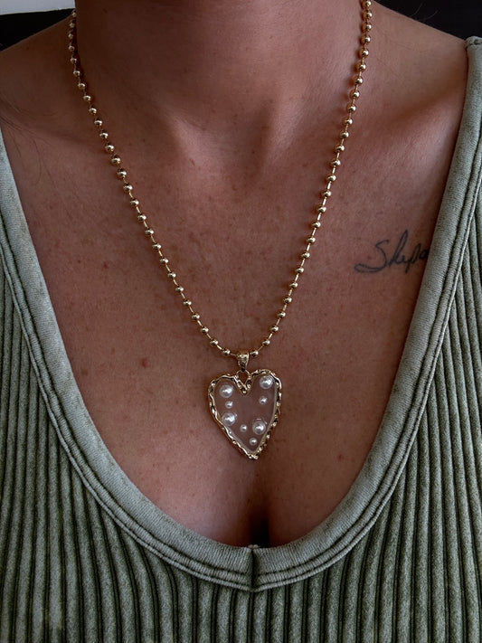 Beaded Necklace with Heart Pendant