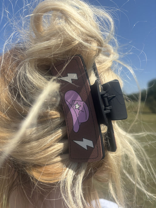Jumbo Faux Leather Western Cowgirl Hair Clip