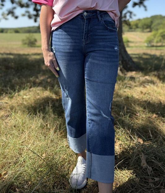 Turn-Up Cuff Distressed Jeans