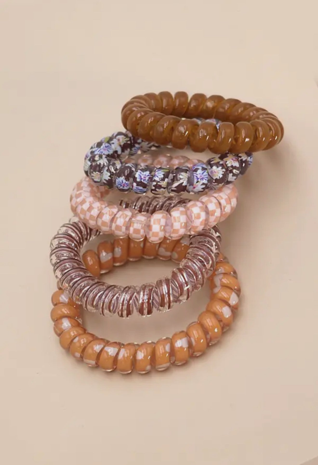 Mix Solid Flower Checker Hair Coils-5pc-Brown