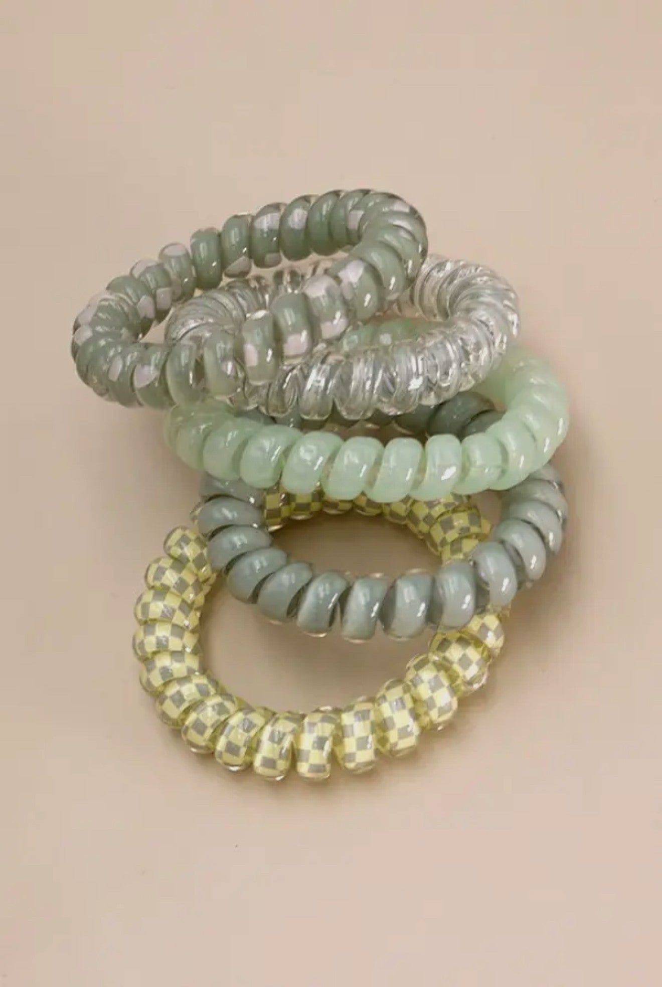 Mix Solid Flower Checker Hair Coils-5pc-Green