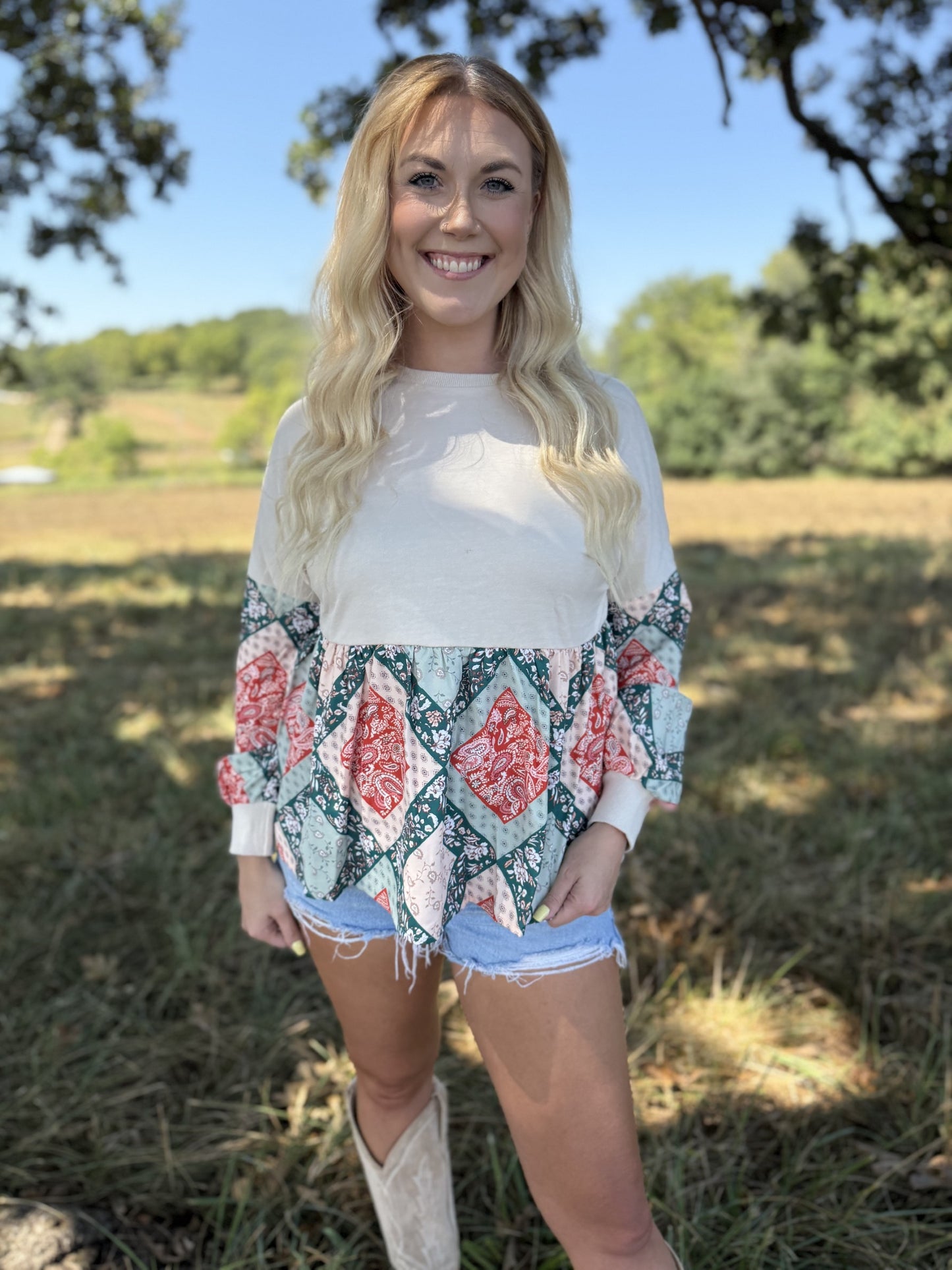 Paisley Patchwork Long Sleeve Top