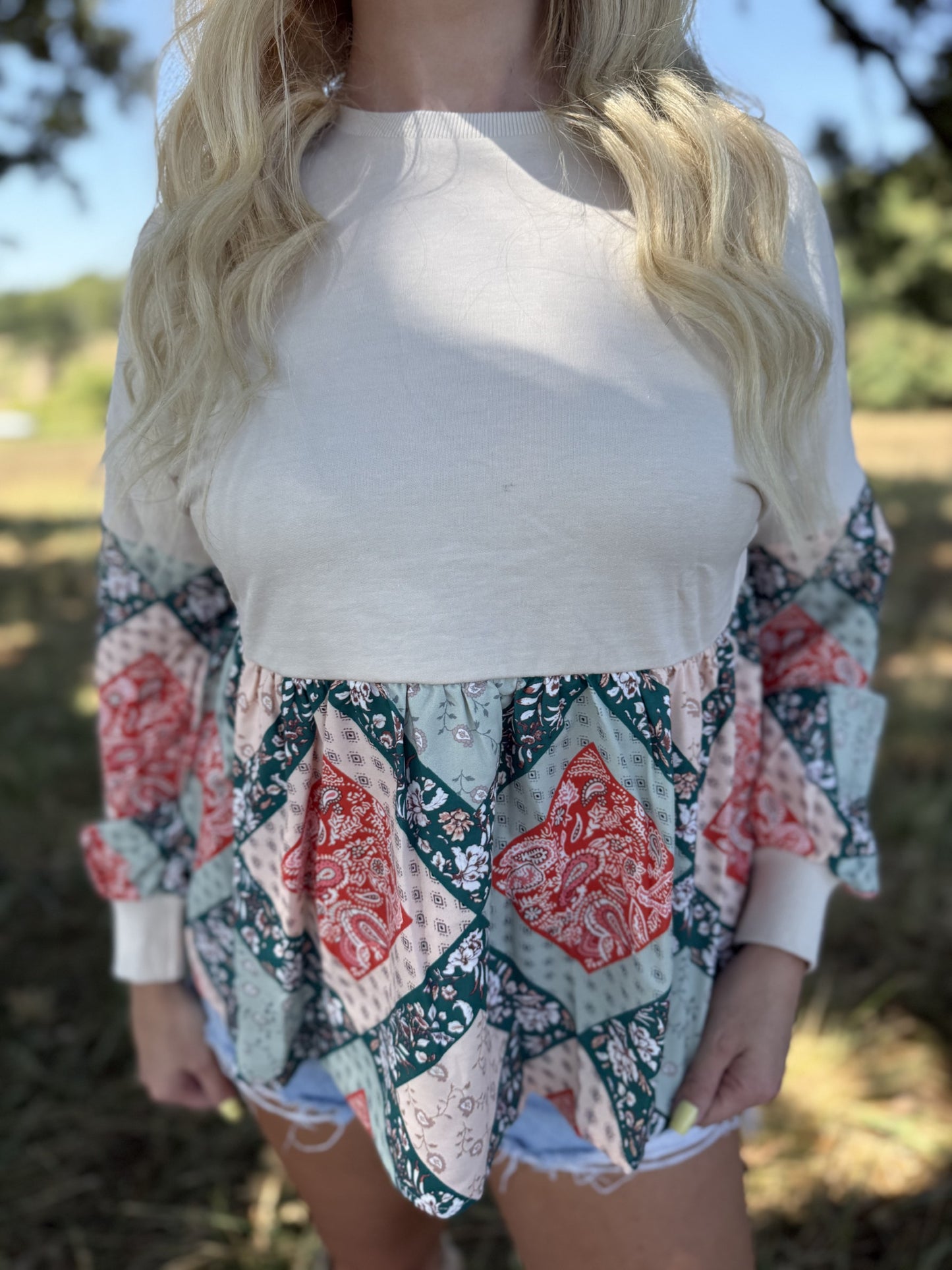 Paisley Patchwork Long Sleeve Top