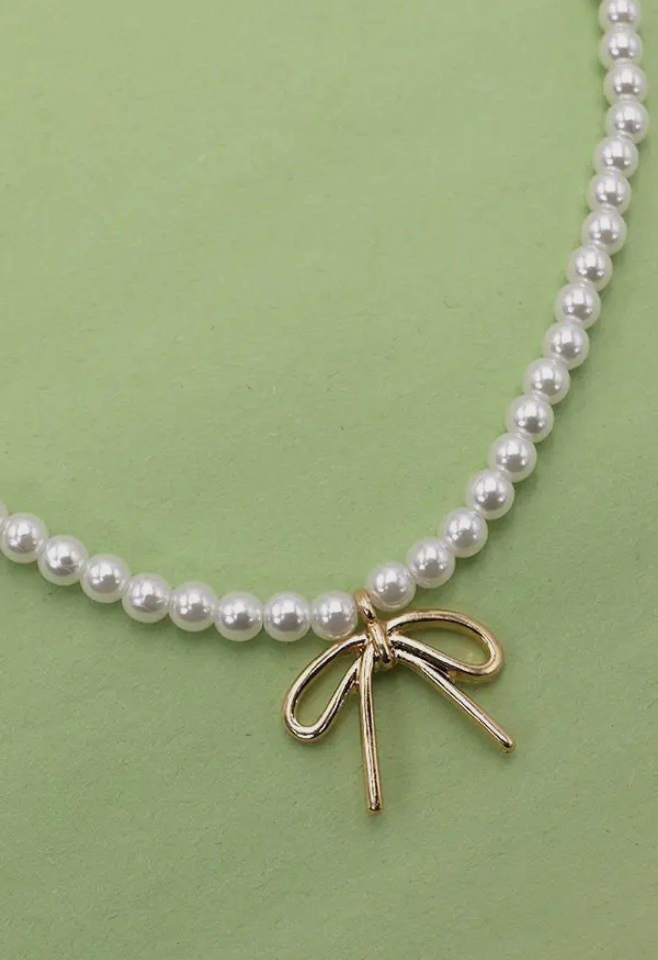 Pearl Chain Bow Charm Necklace