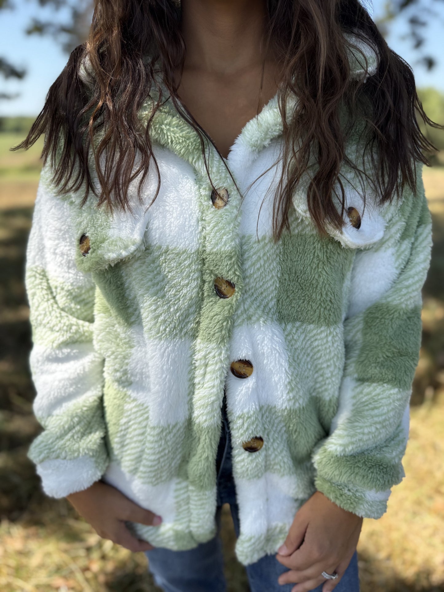 Pocketed Plush Checkered Jacket