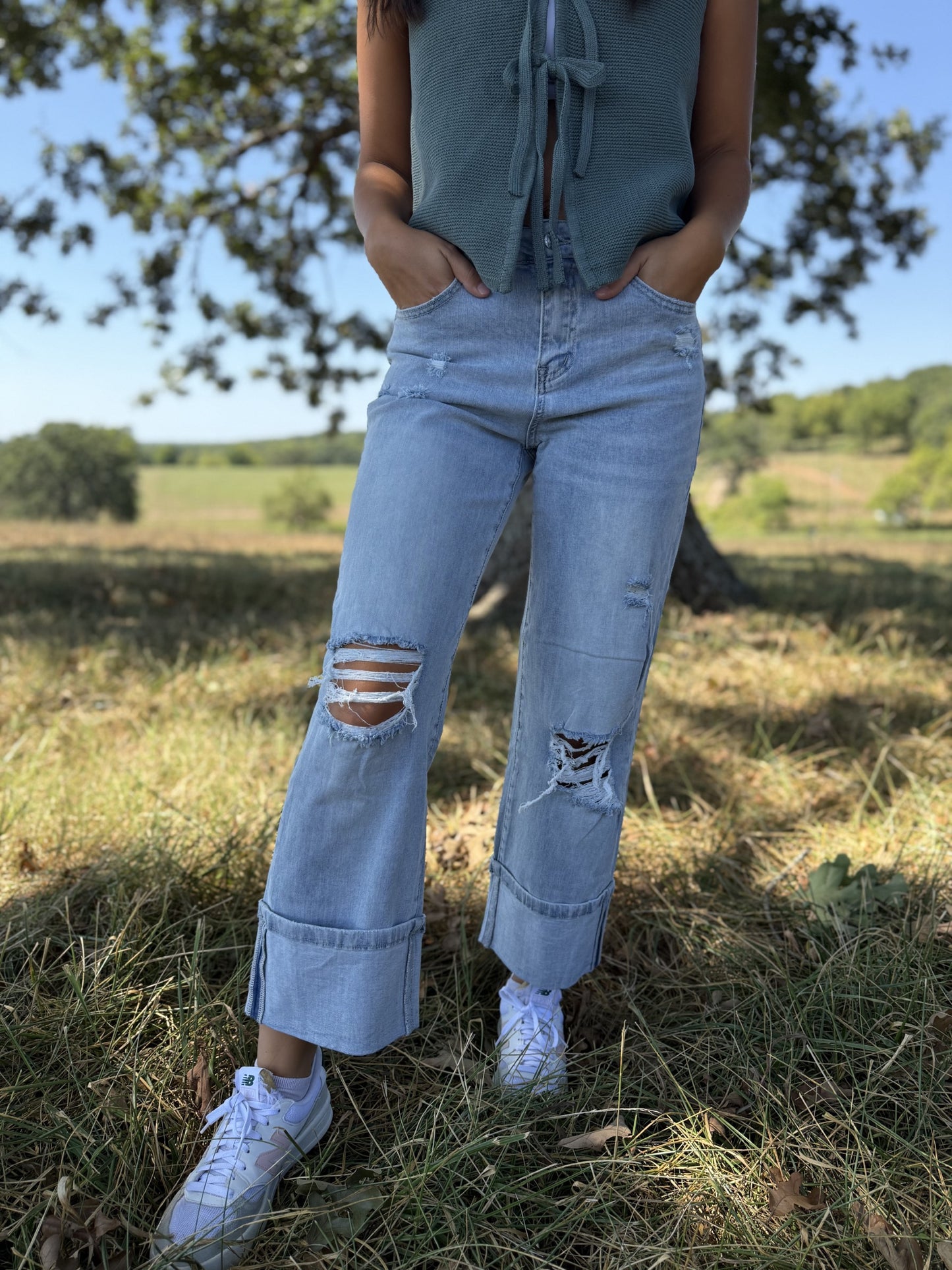 Light Wash Distressed Flare Jeans