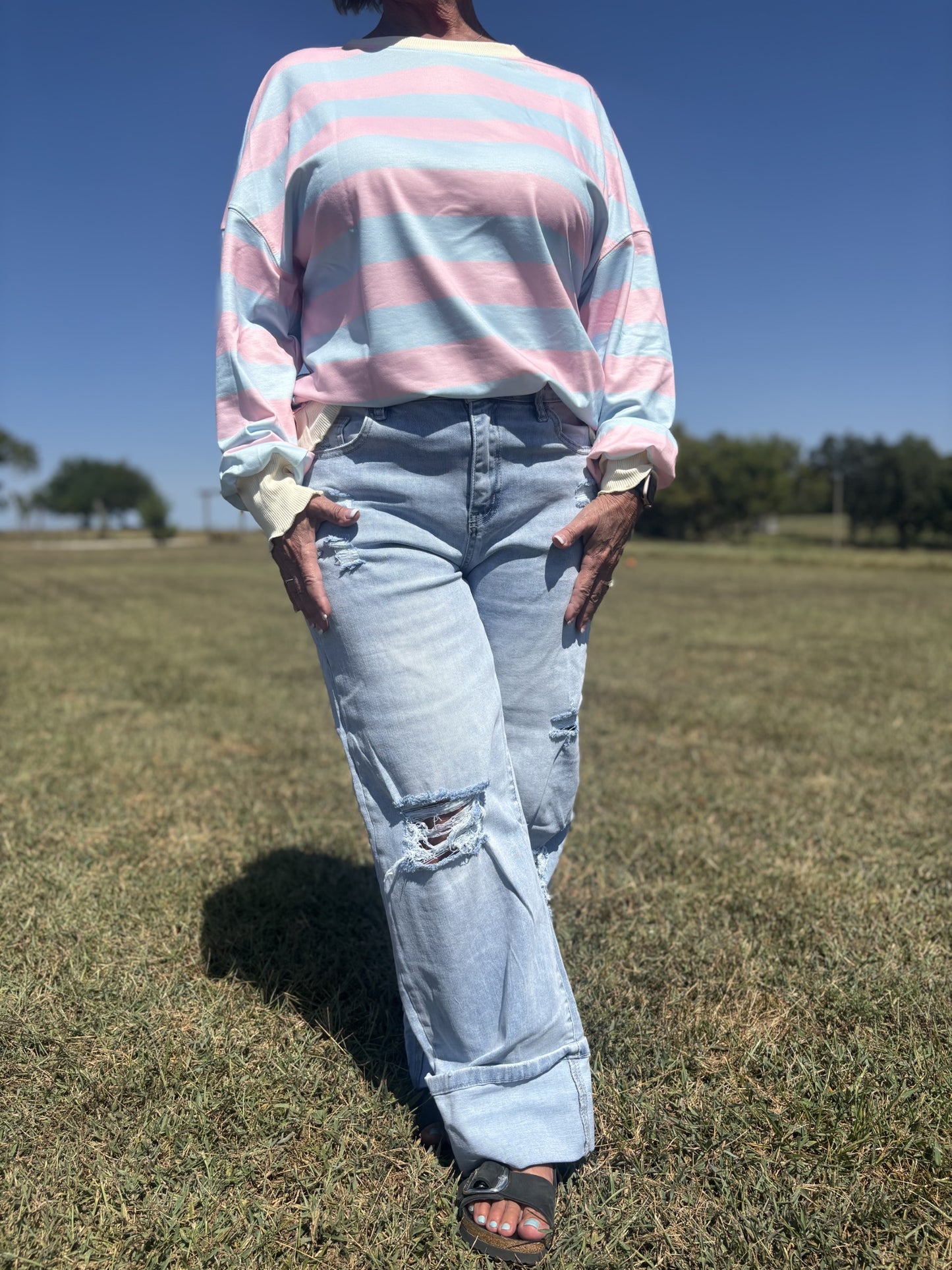 Light Wash Distressed Flare Jeans