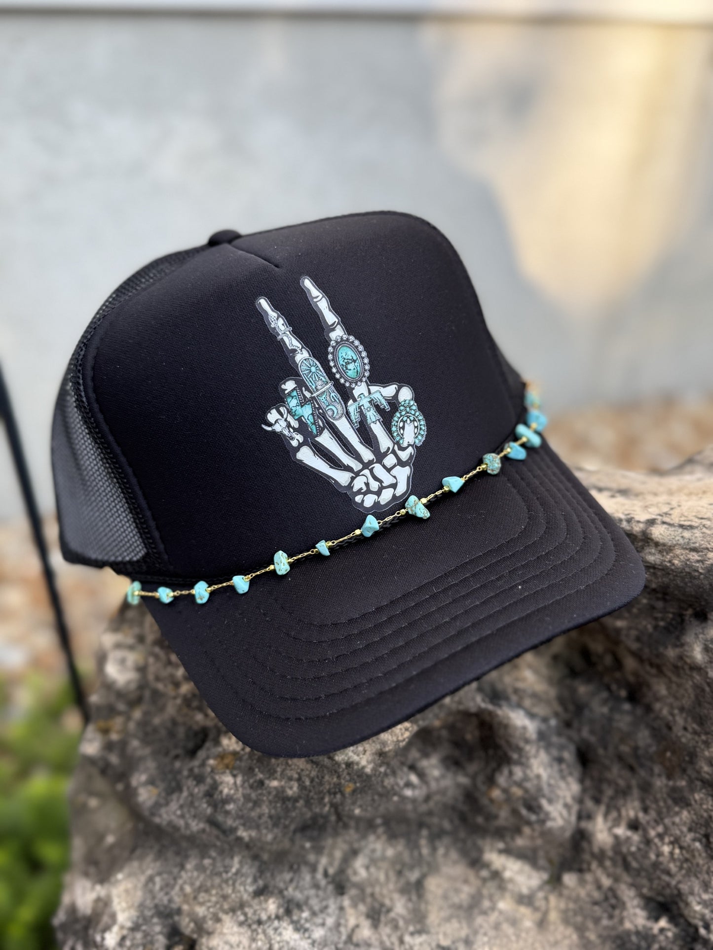 Turquoise Skelly Hand-With Chain