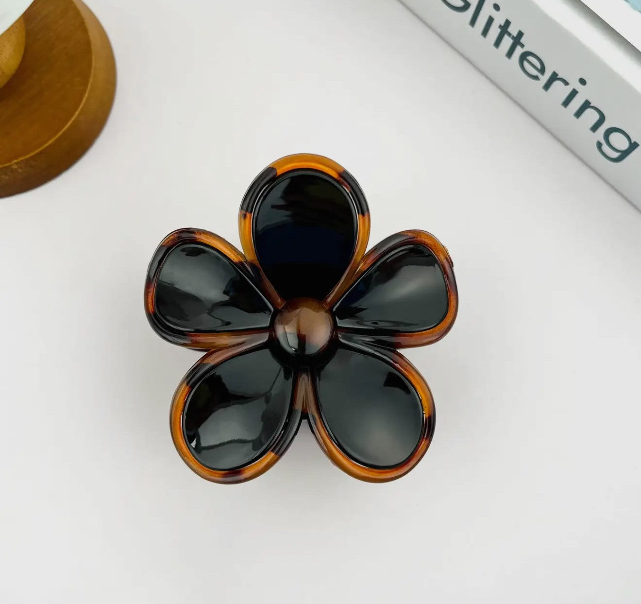 Two Color Plumeria Claw Clip-Black