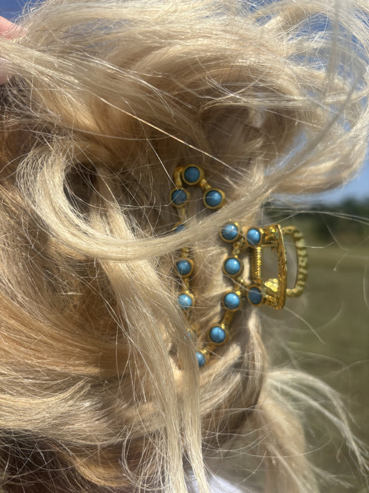 Vintage Turquoise Hair Clip-Gold