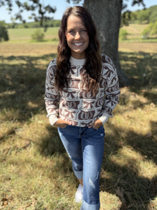 Western Fashion Patterned Loose Sweater-Brown