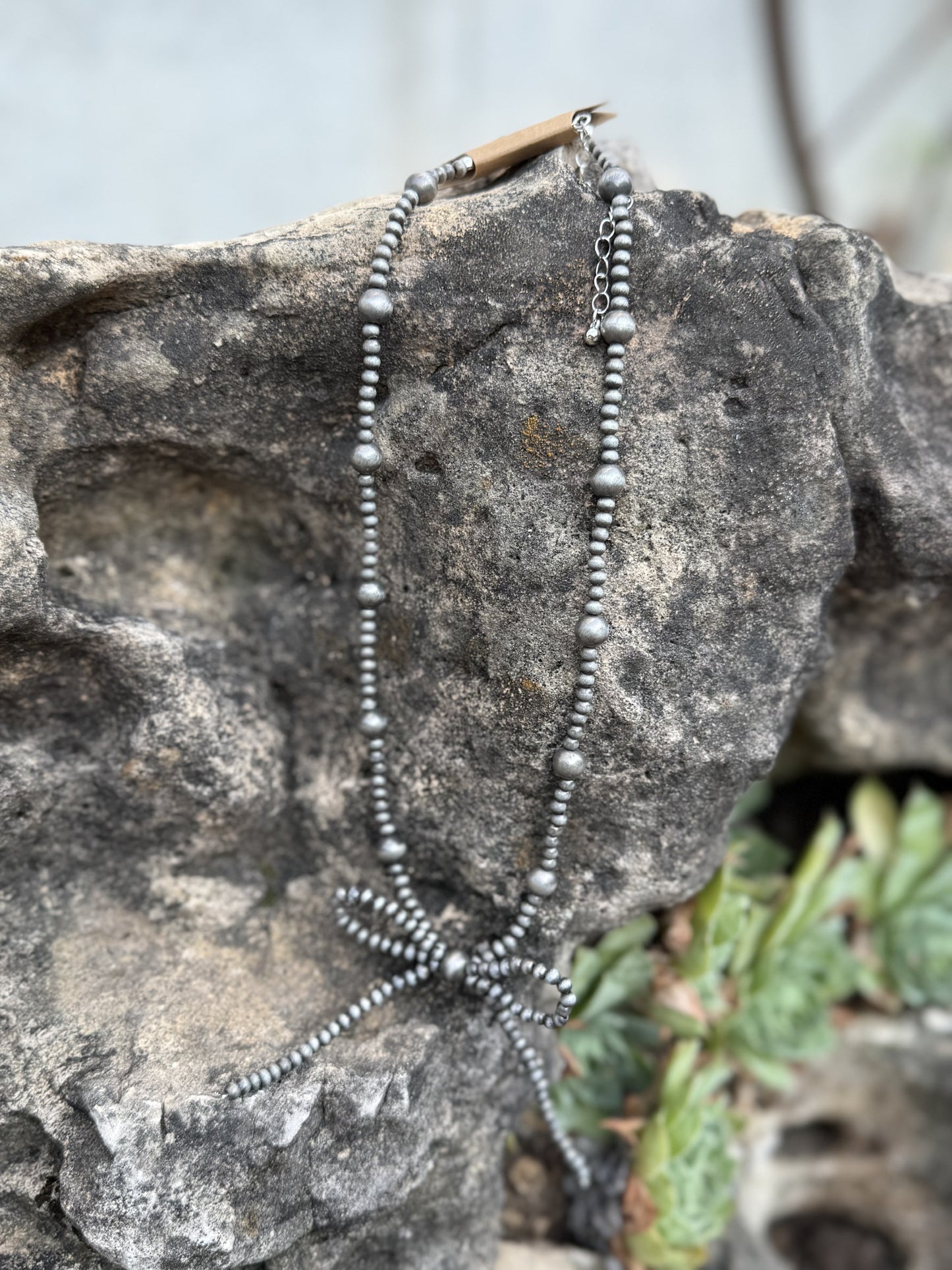 Western Navajo Bead Coquette Bow Necklace-Silver