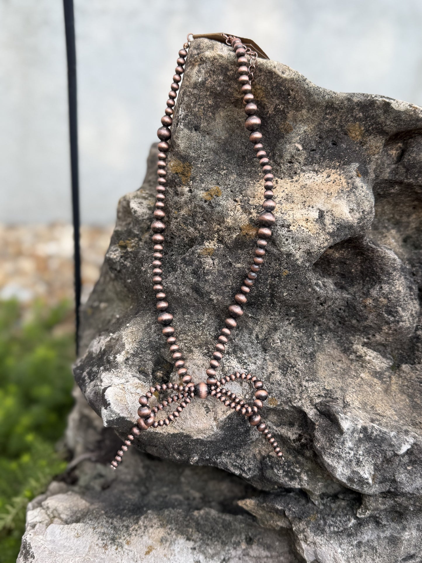 Western Navajo Bead Coquette Bow Necklace-Copper