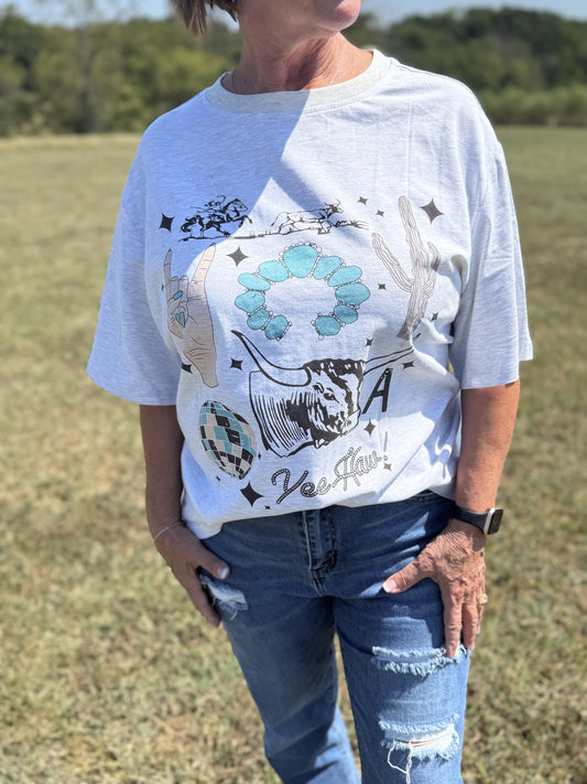 Western Print Fashion T-Shirt-Curvy